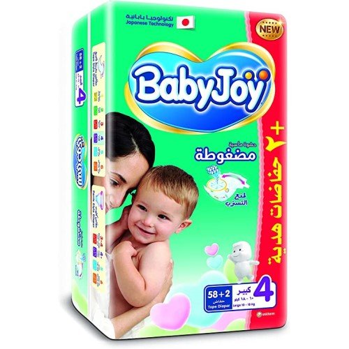 Baby Joy Diapers Large Size 4 (58+2) Pieces – Life Pharmacy